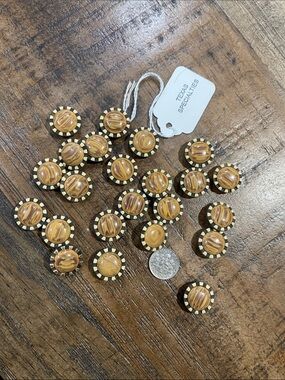 Set of Vintage Decorative Round Buttons in Honey Amber and Black